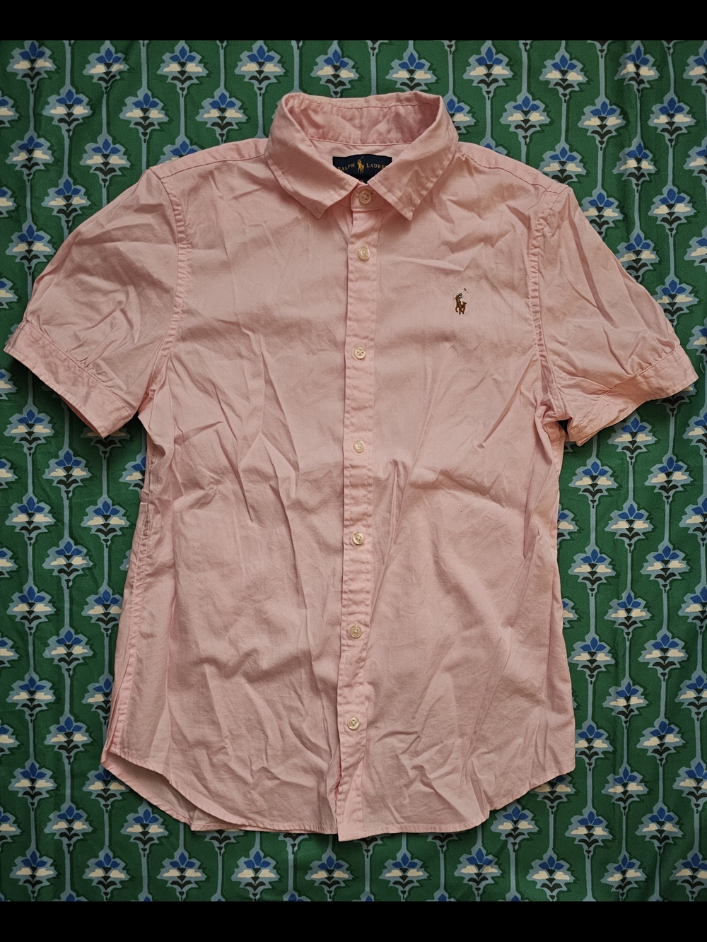 Girl's Ralph Lauren Light Pink Short Puffy-Sleeve Button-Down Shirt